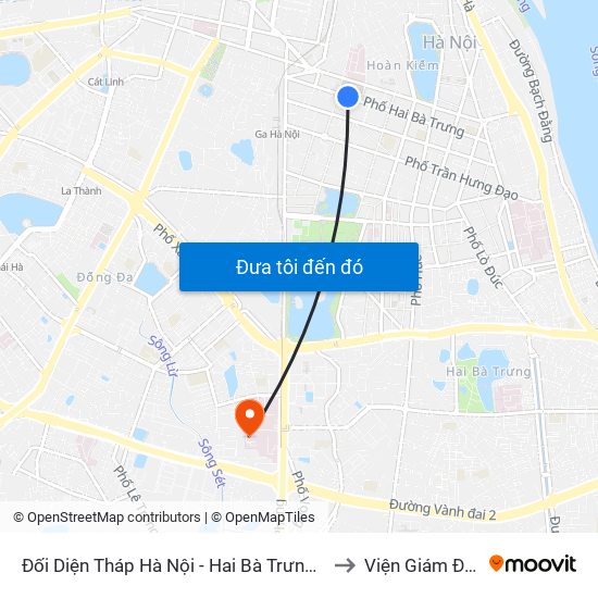 Đối Diện Tháp Hà Nội - Hai Bà Trưng (Cạnh 56 Hai Bà Trưng) to Viện Giám Định Y Khoa map