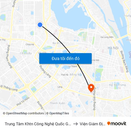 Trung Tâm Khtn Công Nghệ Quốc Gia - 18 Hoàng Quốc Việt to Viện Giám Định Y Khoa map