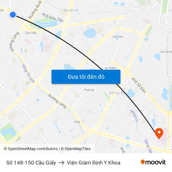 Số 148-150 Cầu Giấy to Viện Giám Định Y Khoa map