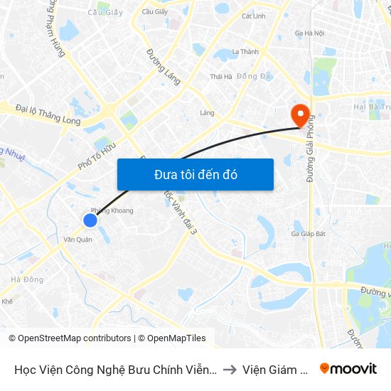 Học Viện Công Nghệ Bưu Chính Viễn Thông - Trần Phú (Hà Đông) to Viện Giám Định Y Khoa map