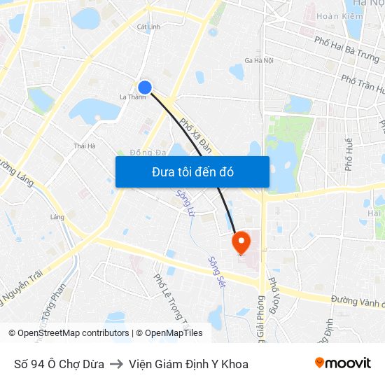 Số 94 Ô Chợ Dừa to Viện Giám Định Y Khoa map