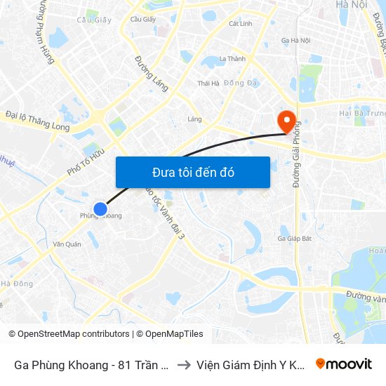 Ga Phùng Khoang - 81 Trần Phú to Viện Giám Định Y Khoa map