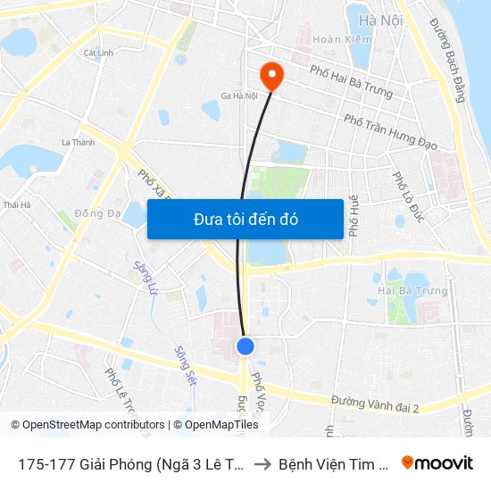 175-177 Giải Phóng (Ngã 3 Lê Thanh Nghị) to Bệnh Viện Tim Hà Nội map