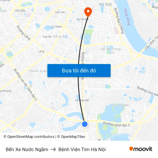 Bến Xe Nước Ngầm to Bệnh Viện Tim Hà Nội map