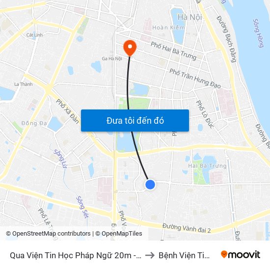 Qua Viện Tin Học Pháp Ngữ 20m - Lê Thanh Nghị to Bệnh Viện Tim Hà Nội map