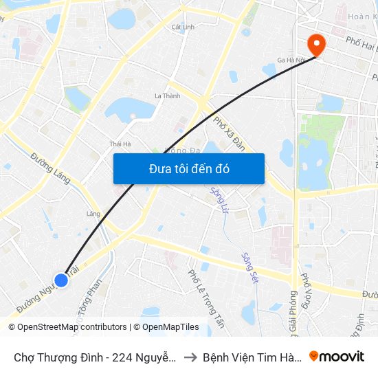 Chợ Thượng Đình - 224 Nguyễn Trãi to Bệnh Viện Tim Hà Nội map