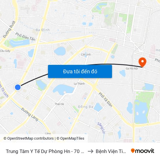 Trung Tâm Y Tế Dự Phòng Hn - 70 Nguyễn Chí Thanh to Bệnh Viện Tim Hà Nội map