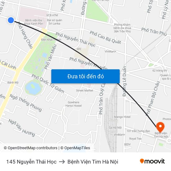 145 Nguyễn Thái Học to Bệnh Viện Tim Hà Nội map