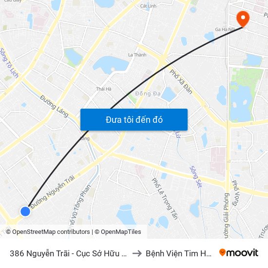 386 Nguyễn Trãi - Cục Sở Hữu Trí Tuệ to Bệnh Viện Tim Hà Nội map