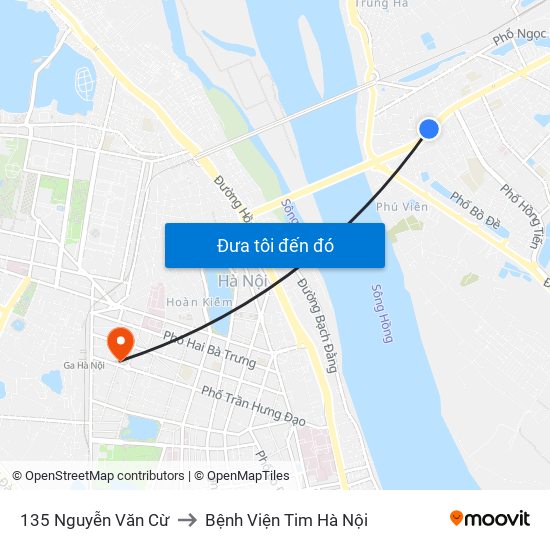 135 Nguyễn Văn Cừ to Bệnh Viện Tim Hà Nội map