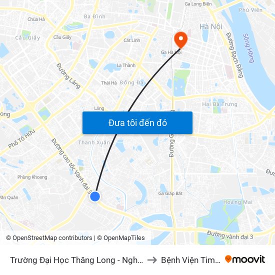 Trường Đại Học Thăng Long - Nghiêm Xuân Yêm to Bệnh Viện Tim Hà Nội map