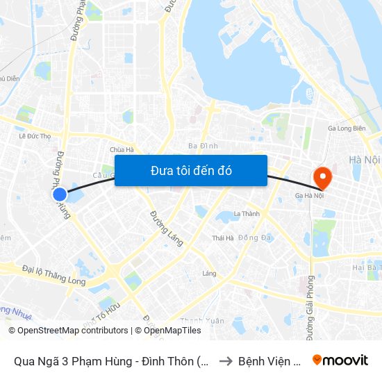 Qua Ngã 3 Phạm Hùng - Đình Thôn (Hướng Đi Phạm Văn Đồng) to Bệnh Viện Tim Hà Nội map