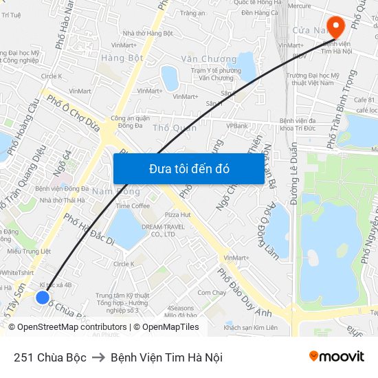 251 Chùa Bộc to Bệnh Viện Tim Hà Nội map