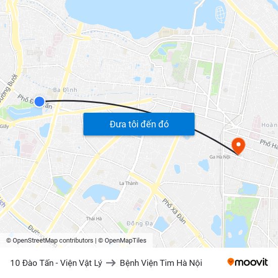 10 Đào Tấn - Viện Vật Lý to Bệnh Viện Tim Hà Nội map