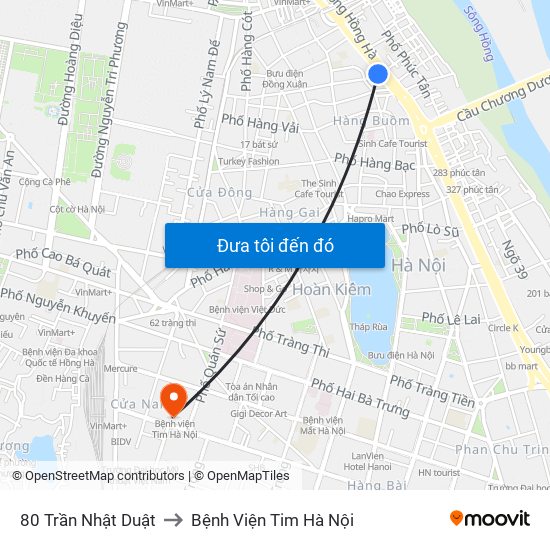 80 Trần Nhật Duật to Bệnh Viện Tim Hà Nội map