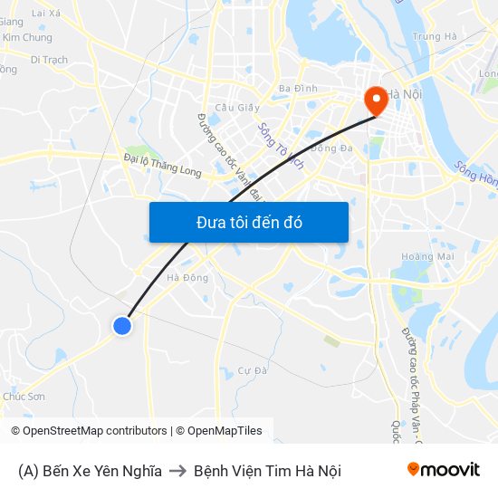 (A) Bến Xe Yên Nghĩa to Bệnh Viện Tim Hà Nội map