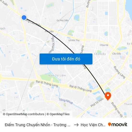 Điểm Trung Chuyển Nhổn - Trường Đại Học Công Nghiệp Hà Nội - Đường 32 to Học Viện Chính Trị Khu Vực I map