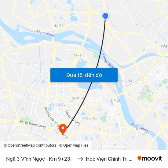 Ngã 3 Vĩnh Ngọc - Km 9+230 Quốc Lộ 3 to Học Viện Chính Trị Khu Vực I map