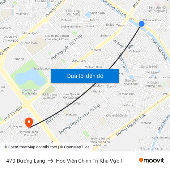 470 Đường Láng to Học Viện Chính Trị Khu Vực I map