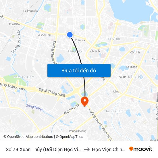 Số 79 Xuân Thủy (Đối Diện Học Viện Báo Chí Và Tuyên Truyền) to Học Viện Chính Trị Khu Vực I map