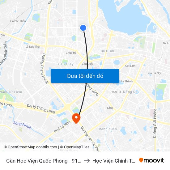 Gần Học Viện Quốc Phòng - 91 Hoàng Quốc Việt to Học Viện Chính Trị Khu Vực I map