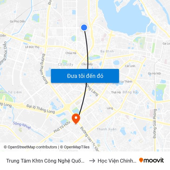 Trung Tâm Khtn Công Nghệ Quốc Gia - 18 Hoàng Quốc Việt to Học Viện Chính Trị Khu Vực I map