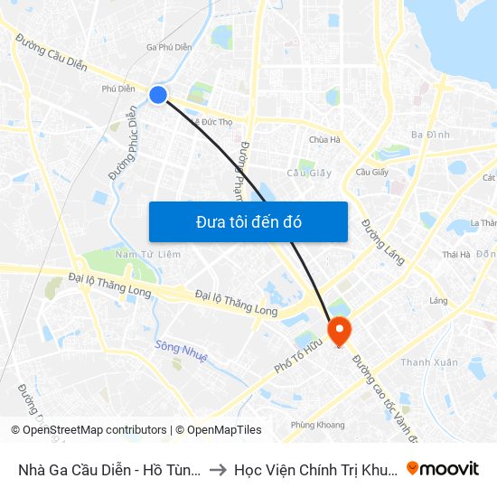 Nhà Ga Cầu Diễn - Hồ Tùng Mậu to Học Viện Chính Trị Khu Vực I map