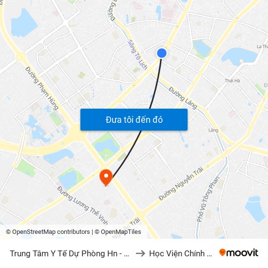 Trung Tâm Y Tế Dự Phòng Hn - 70 Nguyễn Chí Thanh to Học Viện Chính Trị Khu Vực I map