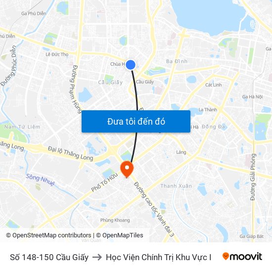 Số 148-150 Cầu Giấy to Học Viện Chính Trị Khu Vực I map