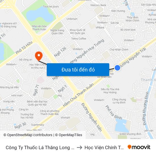 Công Ty Thuốc Lá Thăng Long - 235 Nguyễn Trãi to Học Viện Chính Trị Khu Vực I map