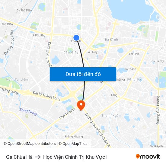 Ga Chùa Hà to Học Viện Chính Trị Khu Vực I map