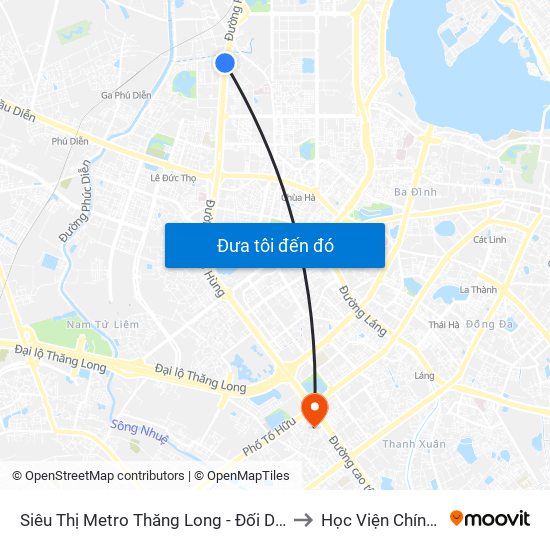 Siêu Thị Metro Thăng Long - Đối Diện Ngõ 599 Phạm Văn Đồng to Học Viện Chính Trị Khu Vực I map