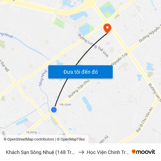 Khách Sạn Sông Nhuệ (148 Trần Phú- Hà Đông) to Học Viện Chính Trị Khu Vực I map