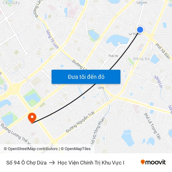 Số 94 Ô Chợ Dừa to Học Viện Chính Trị Khu Vực I map