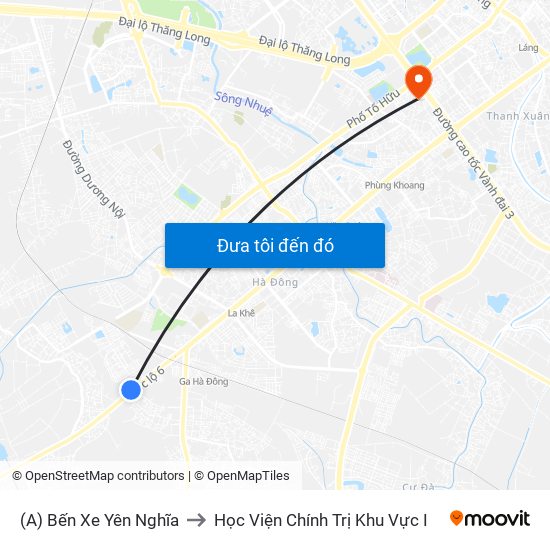 (A) Bến Xe Yên Nghĩa to Học Viện Chính Trị Khu Vực I map