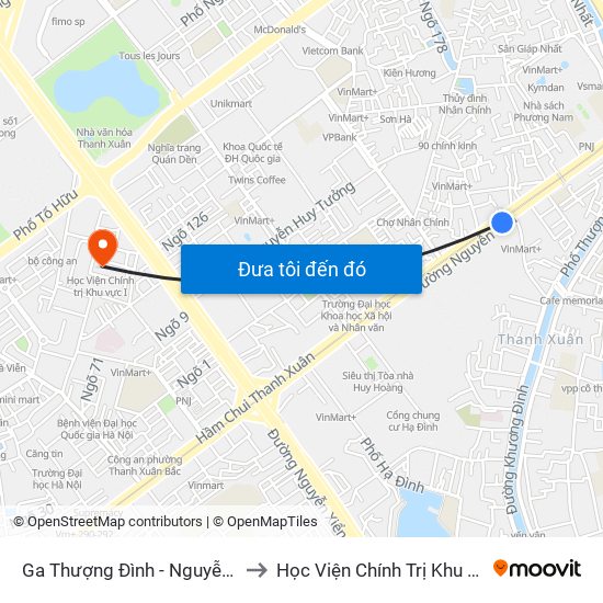 Ga Thượng Đình - Nguyễn Trãi to Học Viện Chính Trị Khu Vực I map