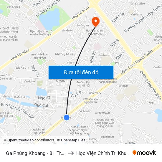 Ga Phùng Khoang - 81 Trần Phú to Học Viện Chính Trị Khu Vực I map