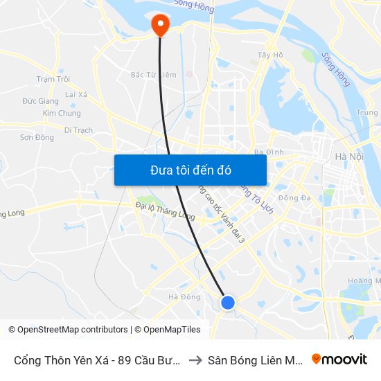 Cổng Thôn Yên Xá - 89 Cầu Bươu to Sân Bóng Liên Mạc map