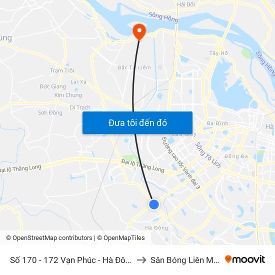 Số 170 - 172 Vạn Phúc - Hà Đông to Sân Bóng Liên Mạc map