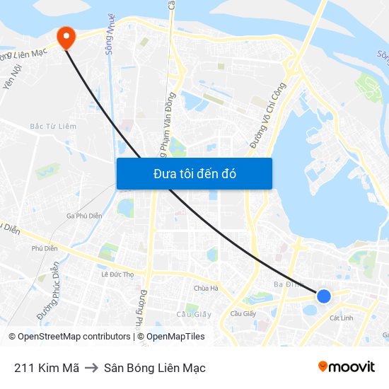 211 Kim Mã to Sân Bóng Liên Mạc map