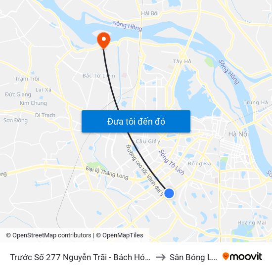 Trước Số 277 Nguyễn Trãi - Bách Hóa Giày Thượng Đình to Sân Bóng Liên Mạc map