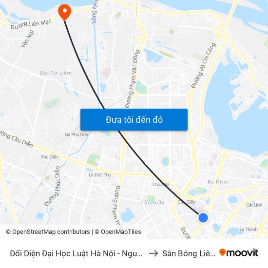 Đối Diện Đại Học Luật Hà Nội - Nguyễn Chí Thanh to Sân Bóng Liên Mạc map