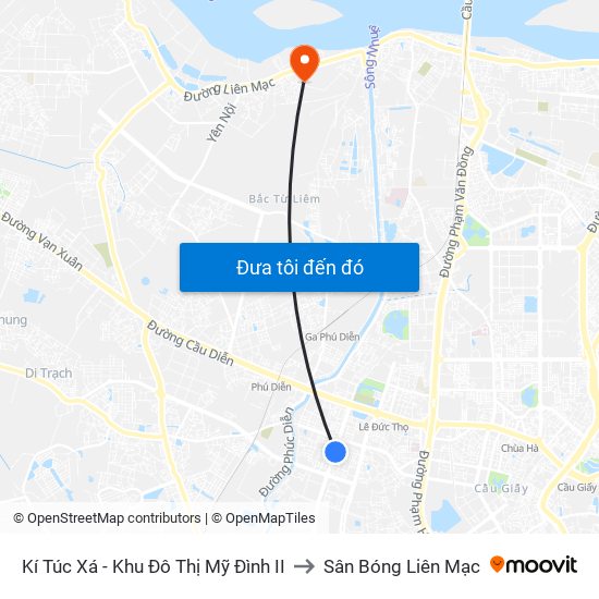 Kí Túc Xá - Khu Đô Thị Mỹ Đình II to Sân Bóng Liên Mạc map