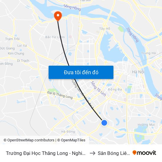 Trường Đại Học Thăng Long - Nghiêm Xuân Yêm to Sân Bóng Liên Mạc map