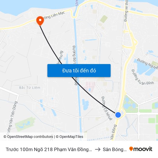 Trước 100m Ngõ 218 Phạm Văn Đồng (Đối Diện Công Viên Hòa Bình) to Sân Bóng Liên Mạc map