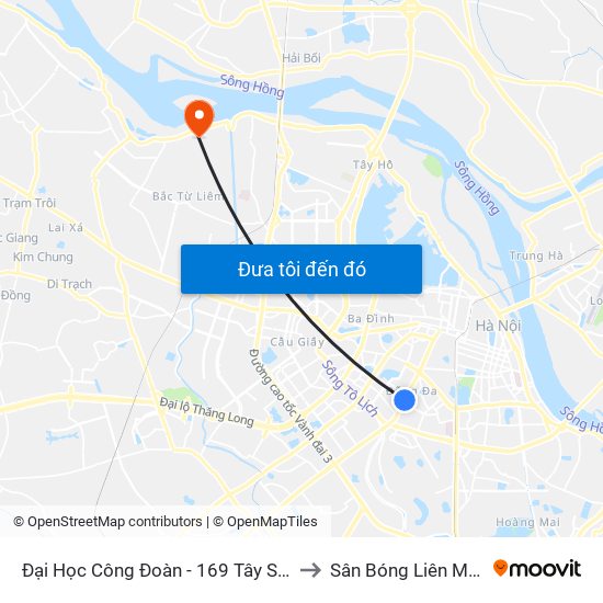 Đại Học Công Đoàn - 169 Tây Sơn to Sân Bóng Liên Mạc map