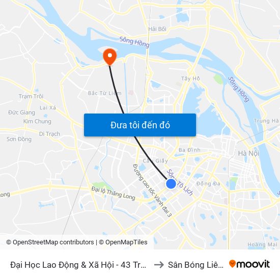 Đại Học Lao Động & Xã Hội - 43 Trần Duy Hưng to Sân Bóng Liên Mạc map