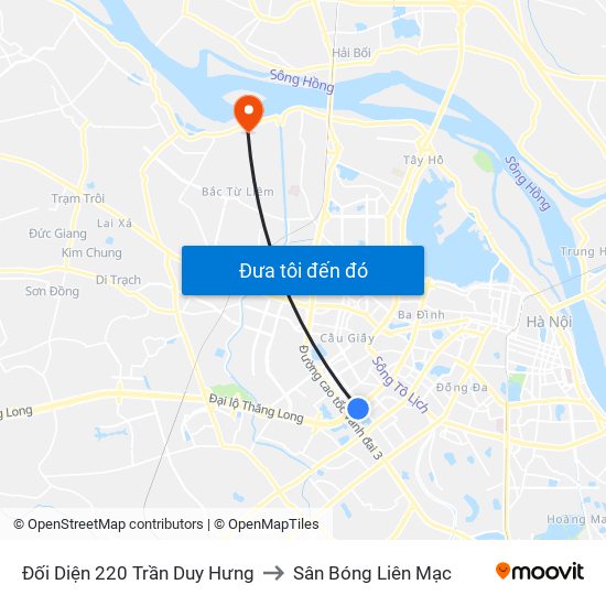Đối Diện 220 Trần Duy Hưng to Sân Bóng Liên Mạc map