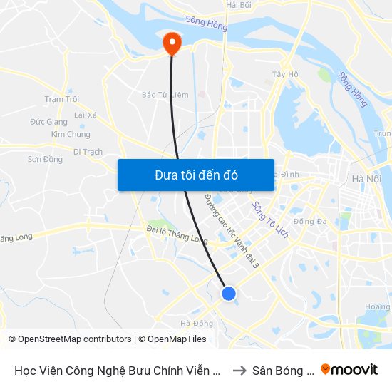 Học Viện Công Nghệ Bưu Chính Viễn Thông - Trần Phú (Hà Đông) to Sân Bóng Liên Mạc map