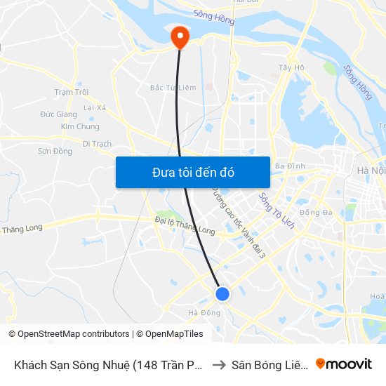 Khách Sạn Sông Nhuệ (148 Trần Phú- Hà Đông) to Sân Bóng Liên Mạc map